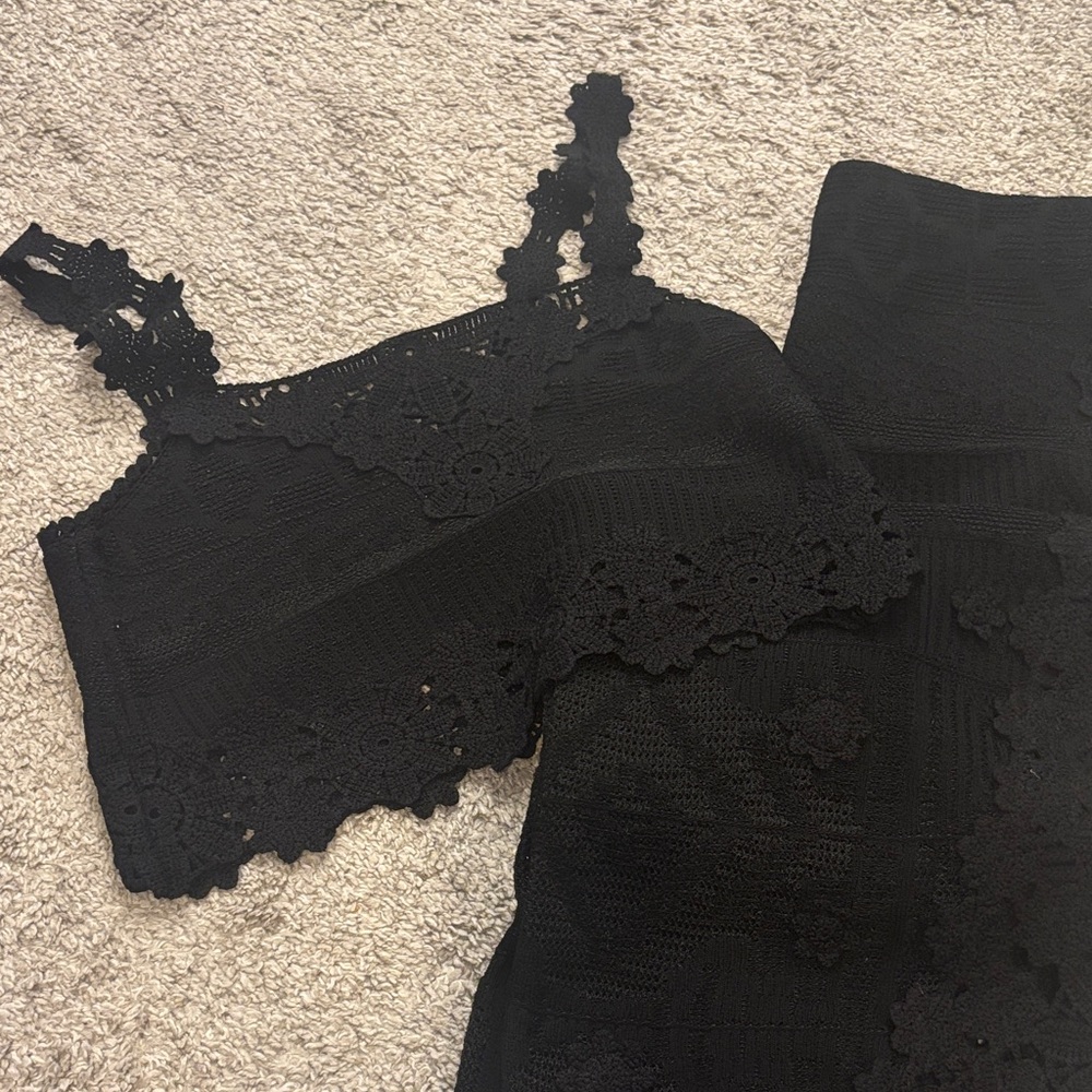 Black Lace Crop Top and Pants Set